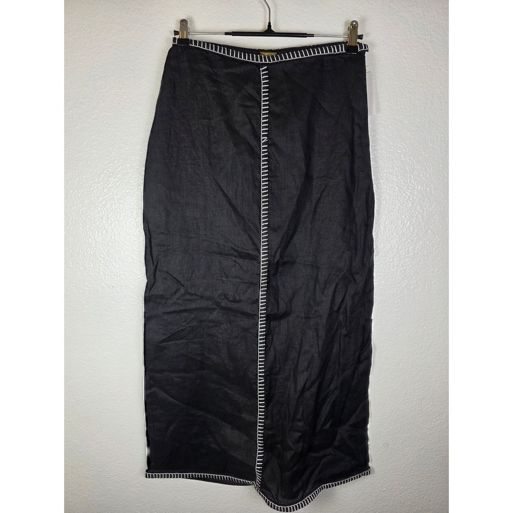 Magaschoni Womens Black 100% Linen Whipstitch Maxi Skirt Size 8
